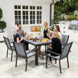Outsunny Garden Dining Set For 6, Outdoor Dining Table And Chairs, Grey - thumbnail 7
