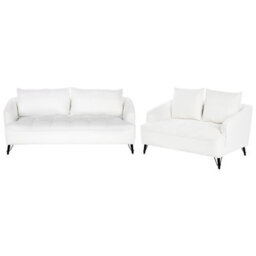 Beliani Living Room Set 5 Seater Hobro Boucle White - thumbnail 4
