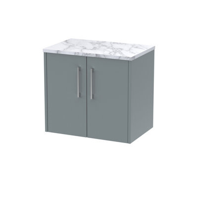 Hudson Reed Juno Wall Hung 2 Soft Close Door Vanity Unit With Laminate Worktop In Coastal Grey Finish, 600mm - image 1