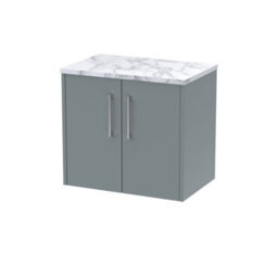 Hudson Reed Juno Wall Hung 2 Soft Close Door Vanity Unit With Laminate Worktop In Coastal Grey Finish, 600mm - thumbnail 1
