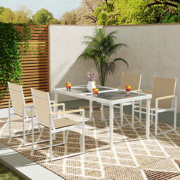 Wyld Haus Hare 5-Piece Outdoor Dining Set - Tempered Glass Table With 4 Mesh Armchairs, White/brown/teak/grey - thumbnail 9