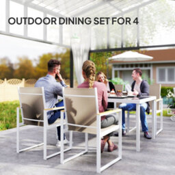 Wyld Haus Hare 5-Piece Outdoor Dining Set - Tempered Glass Table With 4 Mesh Armchairs, White/brown/teak/grey - thumbnail 5