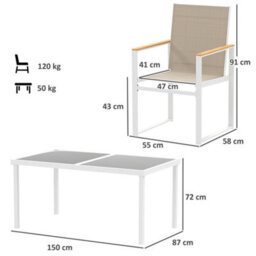Wyld Haus Hare 5-Piece Outdoor Dining Set - Tempered Glass Table With 4 Mesh Armchairs, White/brown/teak/grey - thumbnail 4