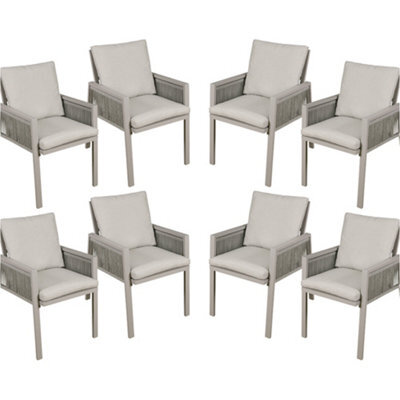 Loops 8 Pack Garden Dining Chairs & Armrests - Light Grey Aluminium & Rope - Outdoor - image 1