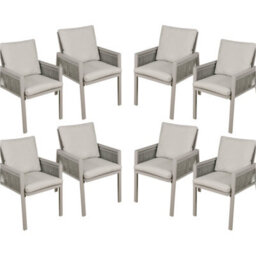 Loops 8 Pack Garden Dining Chairs & Armrests - Light Grey Aluminium & Rope - Outdoor - thumbnail 1