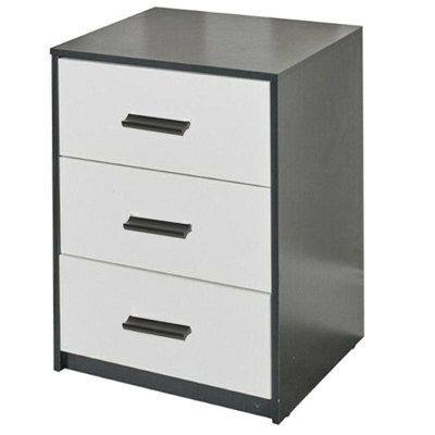 Urbn-Living Urbnliving Height 56Cm 3 Drawer Wooden Bedroom Bedside Cabinet Furniture Black Carcass And White Drawers Storage Nightstand - image 1