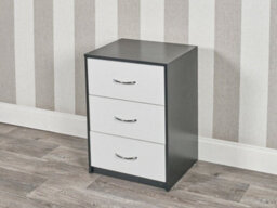 Urbn-Living Urbnliving Height 56Cm 3 Drawer Wooden Bedroom Bedside Cabinet Furniture Black Carcass And White Drawers Storage Nightstand - thumbnail 2