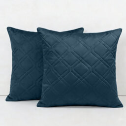 Ameha Navy Blue Embossed Diamond Velvet Cushion Cover, 18X18 Inch, Pack Of 2, Anti Allergic, Breathable & Ultra Soft