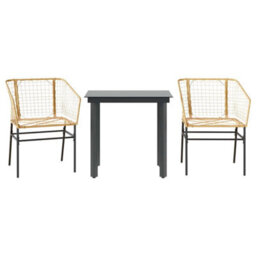 Berkfield Durable 3 Piece Garden Dining Set Brown Poly Rattan Glass