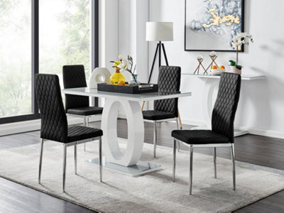Furniturebox Uk Giovani 4 Grey Dining Table & 4 Black Velvet Milan Chairs - image 1