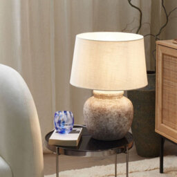 Beliani Table Lamp Beige Ceramic 50Cm, Crackled Texture, White Shade, Boho Lighting - thumbnail 1