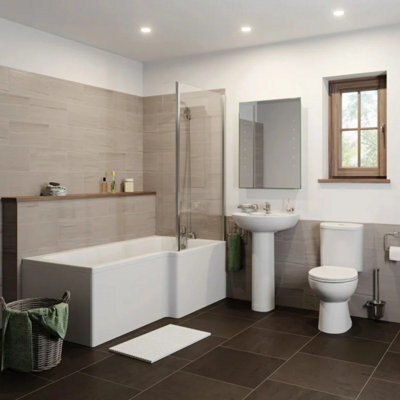 Affine Bathroom Suite Close Coupled Toilet Basin Pedestal L Shaped Rh Showerbath Screen