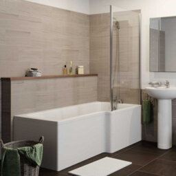Affine Bathroom Suite Close Coupled Toilet Basin Pedestal L Shaped Rh Showerbath Screen - thumbnail 2