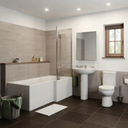Affine Bathroom Suite Close Coupled Toilet Basin Pedestal L Shaped Rh Showerbath Screen - thumbnail 1