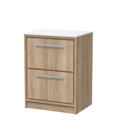 Balterley Longnor 2 Drawer Floor Standing Vanity Unit With White Marble Worktop, Light Oak, 600mm - image 1