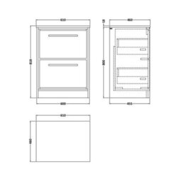 Balterley Longnor 2 Drawer Floor Standing Vanity Unit With White Marble Worktop, Light Oak, 600mm - thumbnail 2