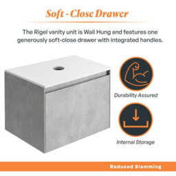 Plum&clay Rigel Concrete Wall Hung Bathroom Vanity Unit With White Worktop (W)500mm (H)450mm - thumbnail 4
