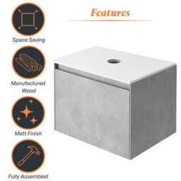 Plum&clay Rigel Concrete Wall Hung Bathroom Vanity Unit With White Worktop (W)500mm (H)450mm - thumbnail 6