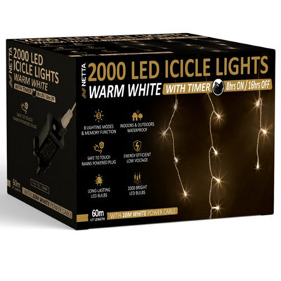 NETTA 2000 Led Icicle Lights 60M Indoor/outdoor Christmas Lights With White Cable - Warm White - image 1