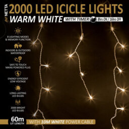 NETTA 2000 Led Icicle Lights 60M Indoor/outdoor Christmas Lights With White Cable - Warm White - thumbnail 2