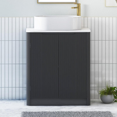 Royal Bathrooms Avenza 800mm Matt Obsidian Black Floor Standing Bathroom Vanity Unit 2 Door With Peak Basin - image 1