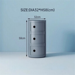 Grey  - 3Tiers Cylindrical Round Storage Cabinet Cupboard Shelf Side End Table Shelf - thumbnail 3