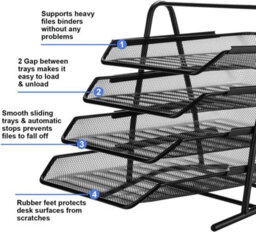 Zuvo Mesh Desk Organiser 4 Tier Letter Tray Organizer Office Desktop Document Paper File Storage Mesh Filling Collection For Home - thumbnail 5
