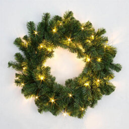 Green Christmas Wreath 55Cm Pre Lit Artificial Bushy Wall Door Festive Decoration - thumbnail 1
