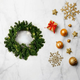 Green Christmas Wreath 55Cm Pre Lit Artificial Bushy Wall Door Festive Decoration - thumbnail 3