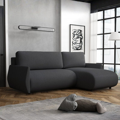 FOREST D Modern Black Corner Sofa Bed DL Folding Mechanism with Bedding Storage and Reversible Layout - image 1