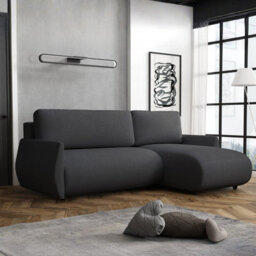 FOREST D Modern Black Corner Sofa Bed DL Folding Mechanism with Bedding Storage and Reversible Layout