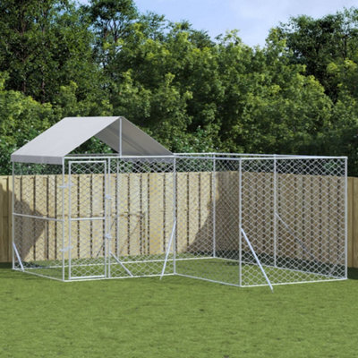 Vidaxl Outdoor Dog Kennel With Roof Silver 4X4X2.5 M Galvanised Steel - image 1