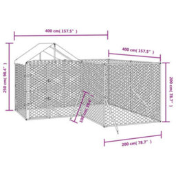 Vidaxl Outdoor Dog Kennel With Roof Silver 4X4X2.5 M Galvanised Steel - thumbnail 4
