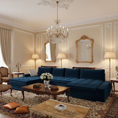 Caro Corner Sofa Bed Has Storage Living Room Polyurethane Foam Wave Springs Wooden Frame 394X213X80Cm Blue - image 1