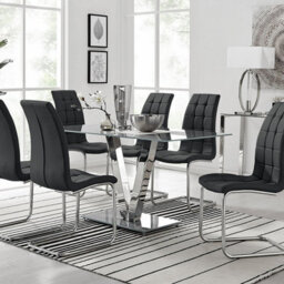Furniturebox Uk Florini V Grey Dining Table And 6 Black Murano Chairs - thumbnail 1