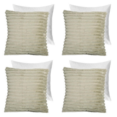 OHS 4 Pack Faux Fur Thick Rib Filled Cushion Covers, Sage - 45 X 45Cm - image 1