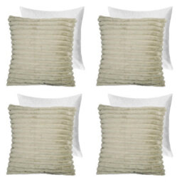 OHS 4 Pack Faux Fur Thick Rib Filled Cushion Covers, Sage - 45 X 45Cm - thumbnail 1