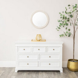 Melody Maison Round Distressed White Washed Wooden Bobbin Detailed Wall Mirror - 50Cm X 50Cm - thumbnail 3