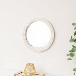 Melody Maison Round Distressed White Washed Wooden Bobbin Detailed Wall Mirror - 50Cm X 50Cm - thumbnail 2