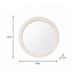 Melody Maison Round Distressed White Washed Wooden Bobbin Detailed Wall Mirror - 50Cm X 50Cm - thumbnail 7