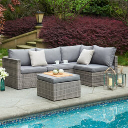 Della Grey Rattan Sectional Ourdoor Corner Sofa & Stool - thumbnail 1