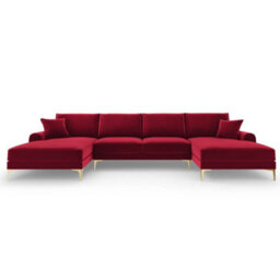 Monroe Plush U-Shaped Corner Sofa Red With Gold Legs