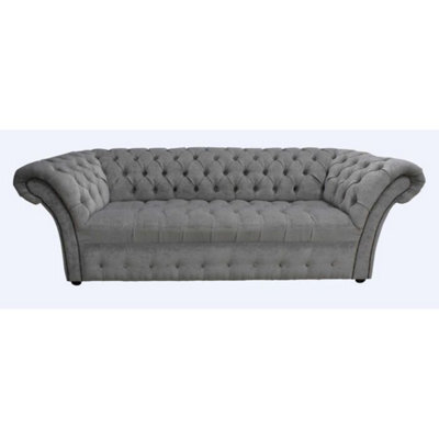 Chesterfield 3 Seater Buttoned Seat Sofa Pimlico Grey Fabric In Balmoral Style - image 1