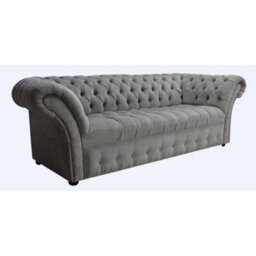 Chesterfield 3 Seater Buttoned Seat Sofa Pimlico Grey Fabric In Balmoral Style - thumbnail 2