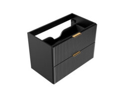Impact Furniture Bathroom Vanity Unit Drawer Cabinet 800mm Black Floating Wall Hung Ribbed Fluted Modern Sink Unit Adel - thumbnail 3