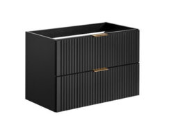 Impact Furniture Bathroom Vanity Unit Drawer Cabinet 800mm Black Floating Wall Hung Ribbed Fluted Modern Sink Unit Adel - thumbnail 2