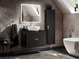 Impact Furniture Bathroom Vanity Unit Drawer Cabinet 800mm Black Floating Wall Hung Ribbed Fluted Modern Sink Unit Adel - thumbnail 7
