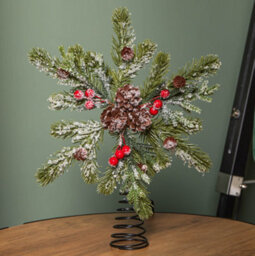 Samuel Alexander 33Cm Christmas Tree Topper With Pinecones, Red Berries And Frosted Seasonal Foliage - thumbnail 1