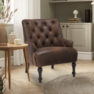 Faux Leather Suede Brown Accent Chair - image 1