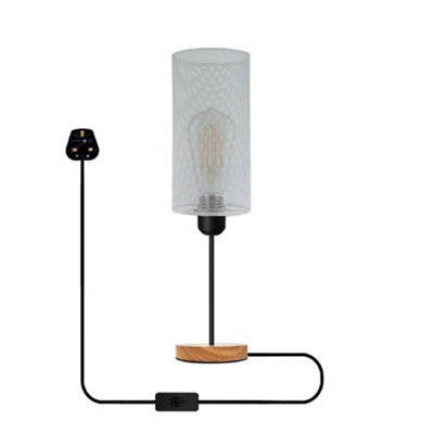 Modern Wooden Stand Bedside Table Lamp With Metal Cage , On Off Switch White Lamp